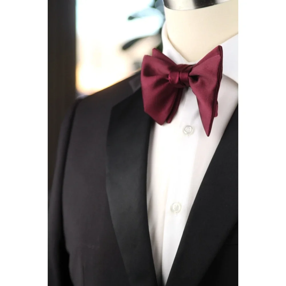 Men's Self-Tie Bow Tie 100%‎ Silk Big Butterfly Wine color Classic Formal